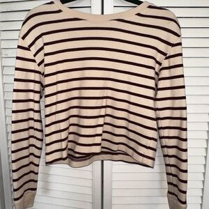 Zara - Striped Cream and Burgundy Cropped Sweater